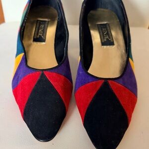 J.Renee Vintage Suede Heels color block Patchwork